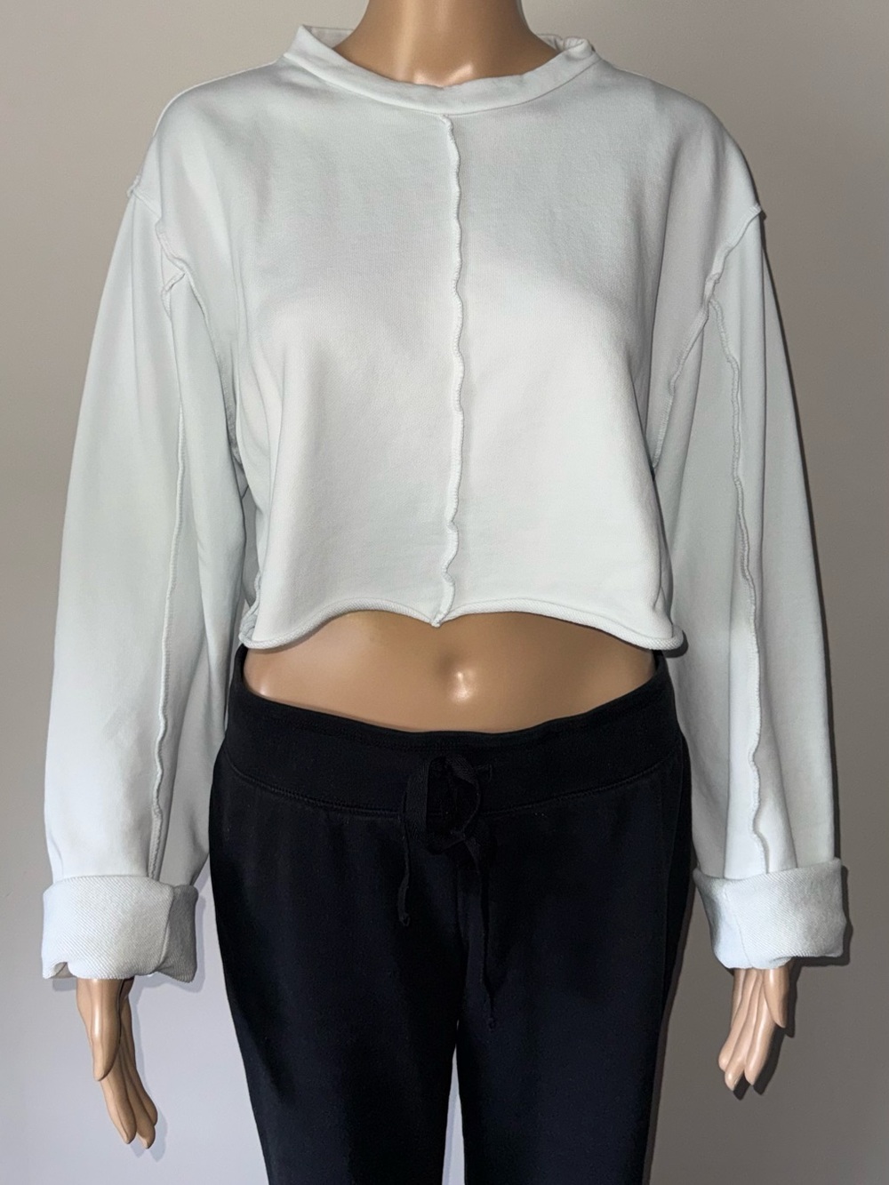 Lovers + Friends Pale Blue Cropped Long Sleeve Seam-Detail Top